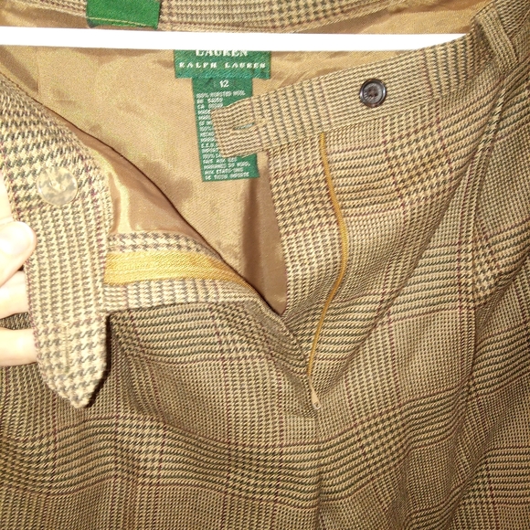 Lauren Ralph Lauren 100% wool brown herringbone pants size 12 - Picture 4 of 5